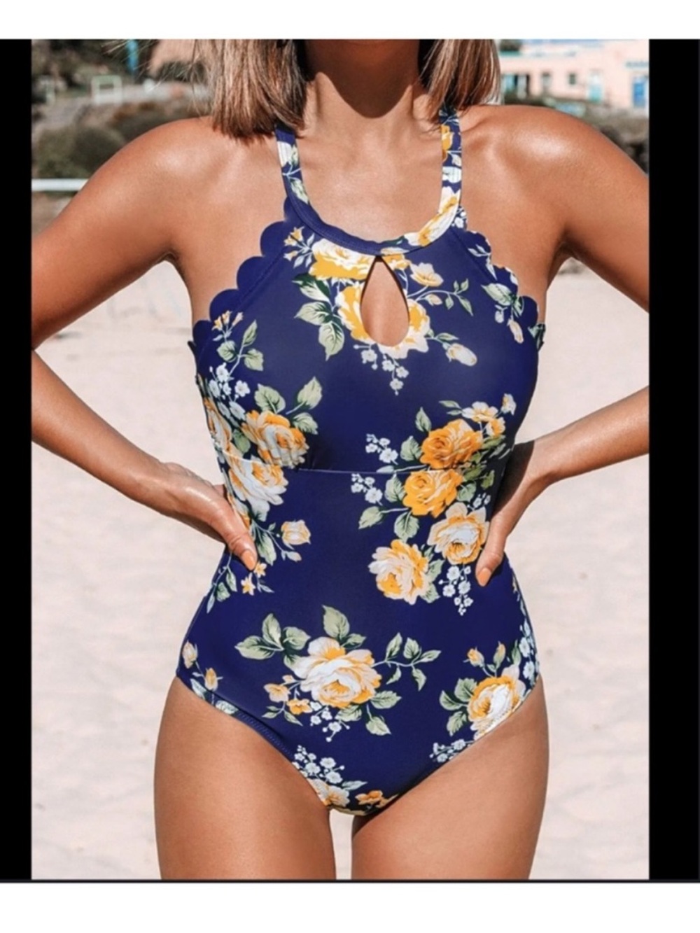 New with tags Cupshe Ruffle Scoop Neck Cheeky one piece swimsuit in size S